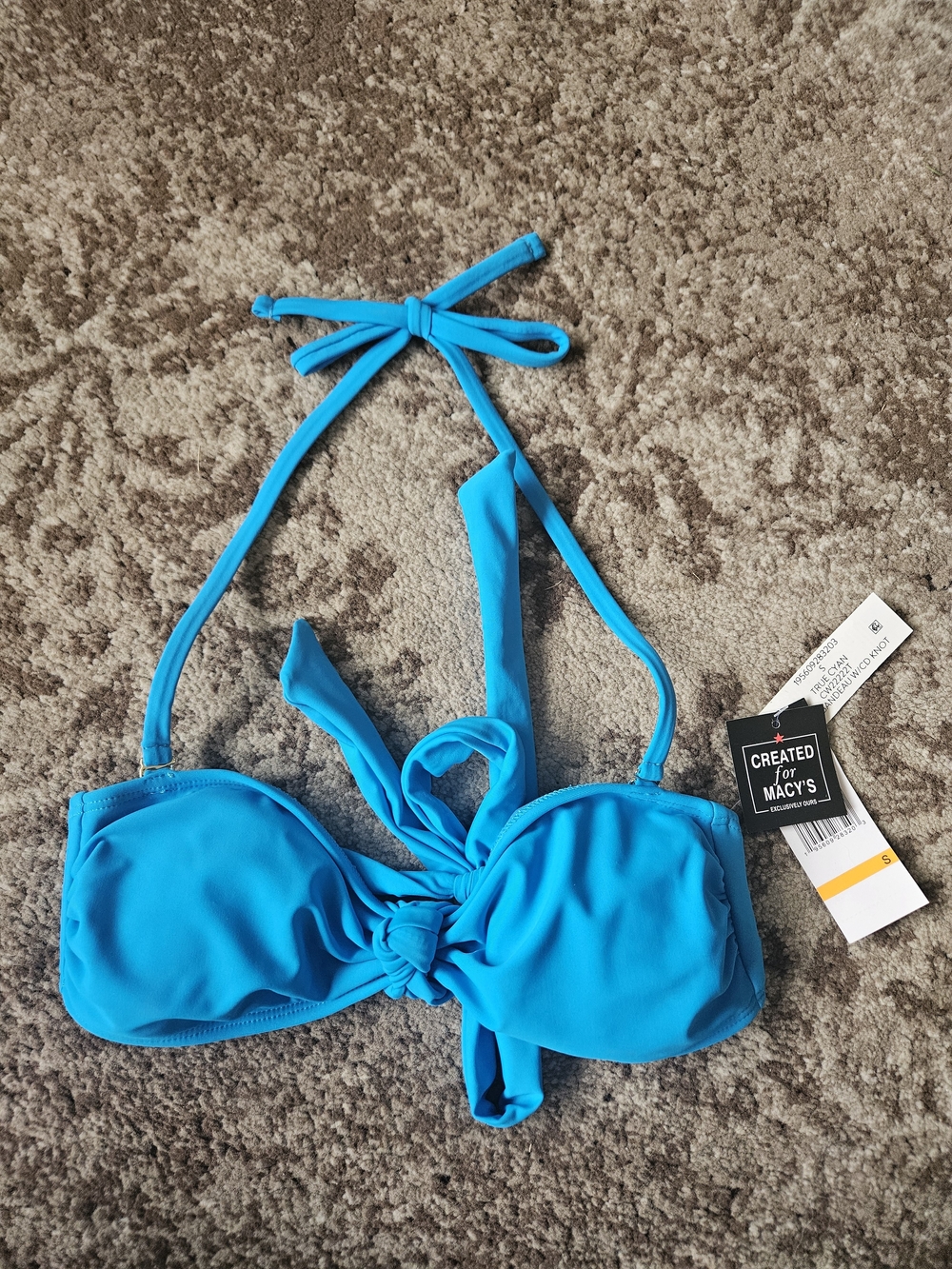 Womens Small Macy's True Cyan Bandeau Bikini Top with Knot